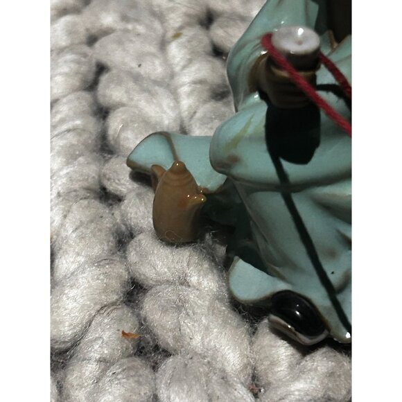 Vintage Shiwan Pottery Figurine Of Chinese Mudman Drinking Tea Light Green - Picture 3 of 6